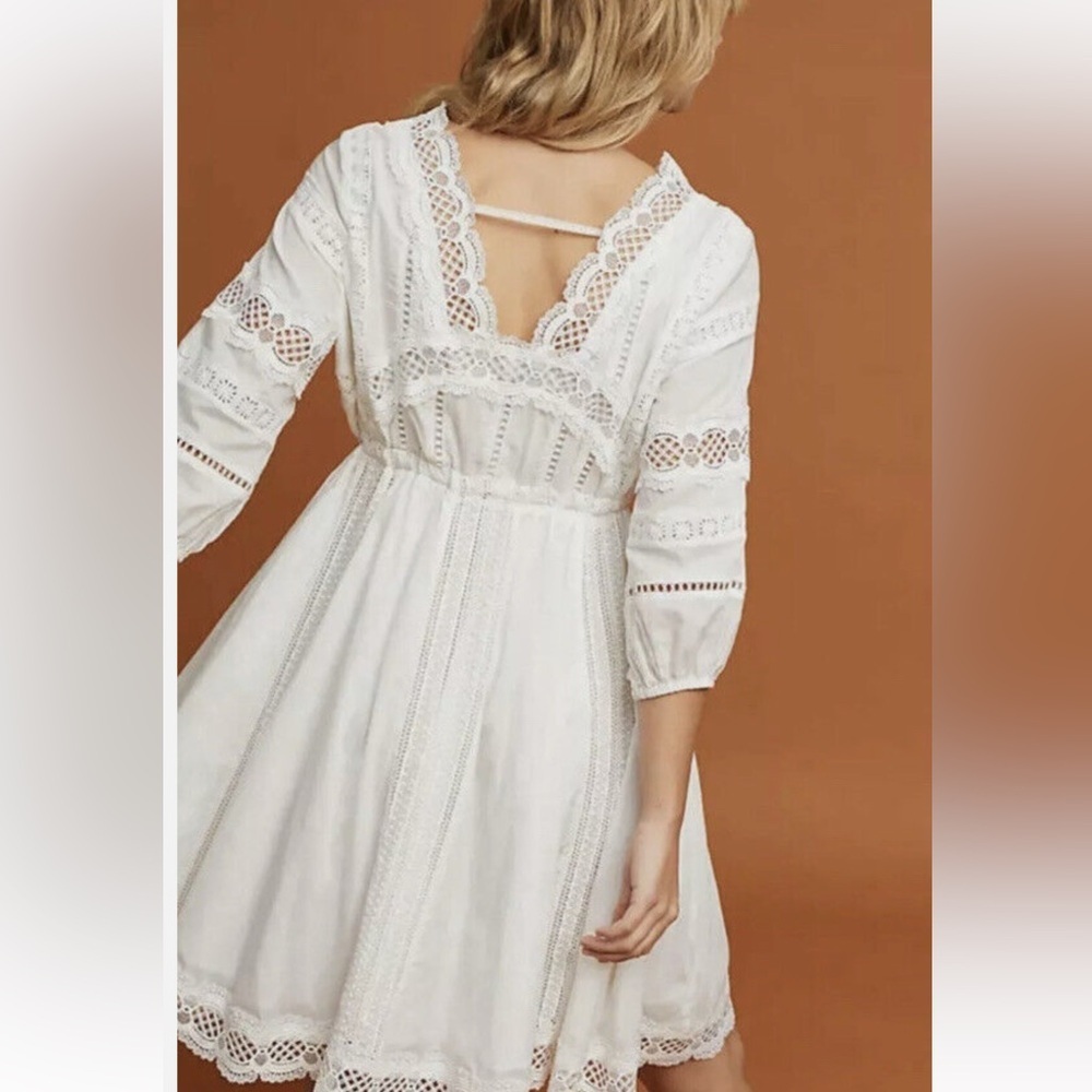 Anthropologie Eri+ tAli Gustavia Embroidered White Prairie Dress Lace - Picture 3 of 8